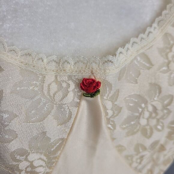 VINTAGE 80s slip ivory cream lace and satin rose grunge floral dress 48/L - Picture 6 of 13